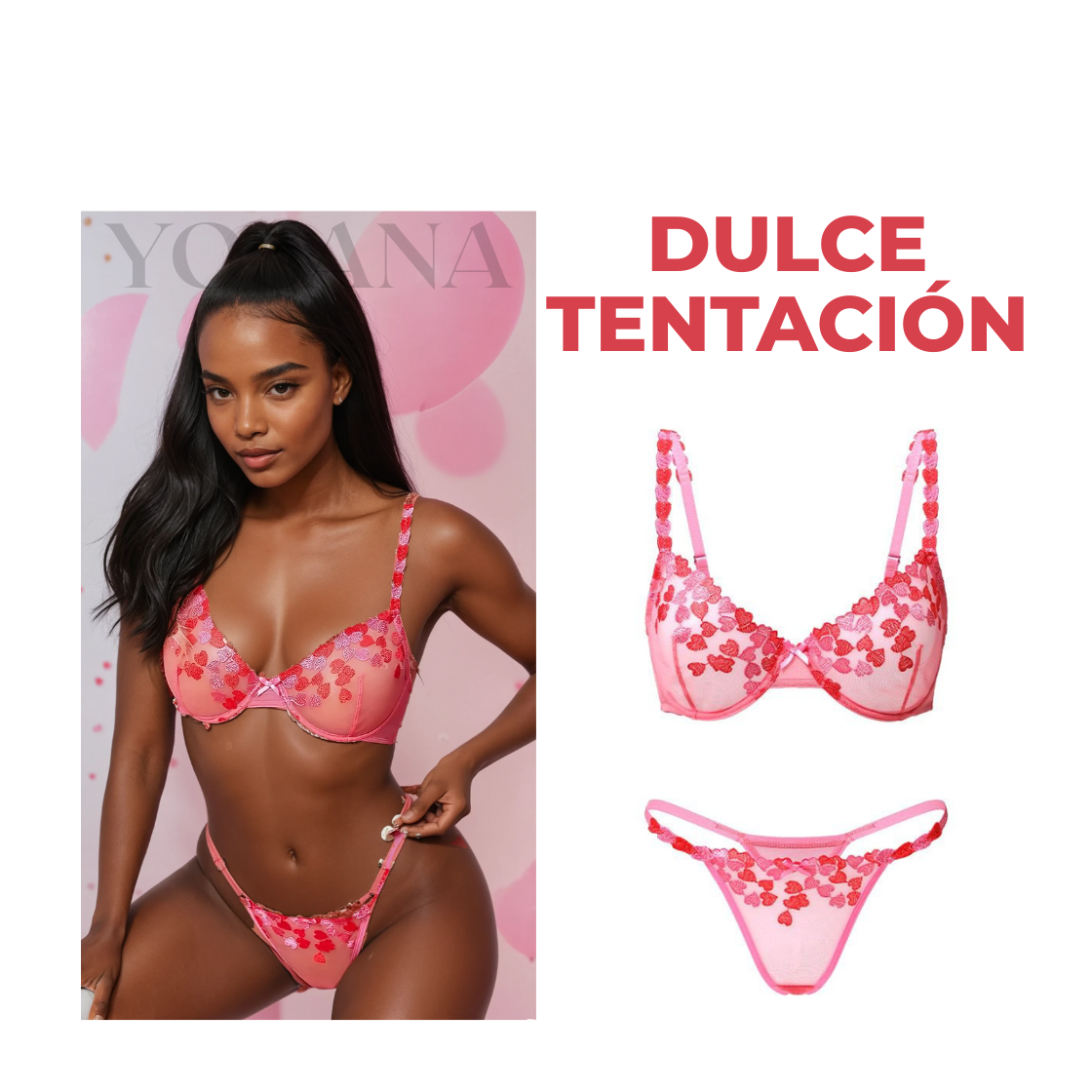 SET ENCAJE CORAZONES - DULCE TENTACIÓN