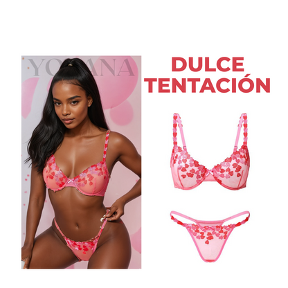 SET ENCAJE CORAZONES -  DULCE TENTACIÓN